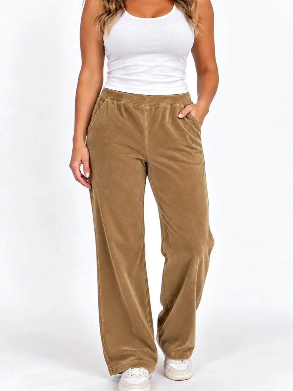 L.L.Bean Women’s L Tan Corduroy Pull On Straight Leg Pants